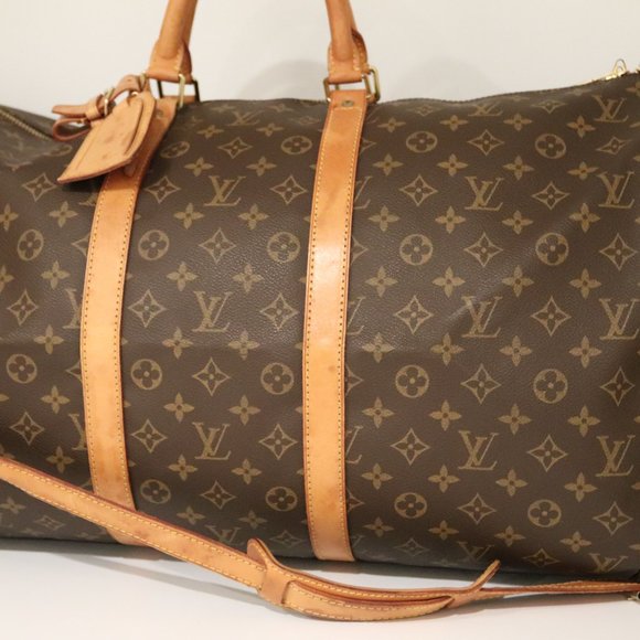 LV Keepall 55 + Strap Duffle Travel Gym Bag Brown Auth Monogram Louis Vuitton - Picture 3 of 9